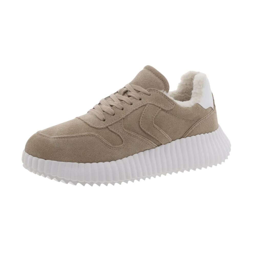 Steve Madden Womens Shereen-Fur Lined Sneakers US 8.5 M EU 39 Tan Grey Suede NIB
